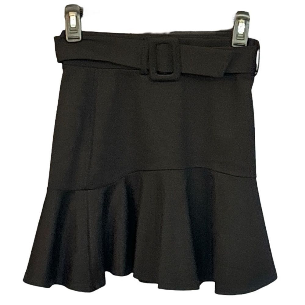 Originality Women’s Black Belted Viscose Stretch Fit and Flare Mini Skirt  XS